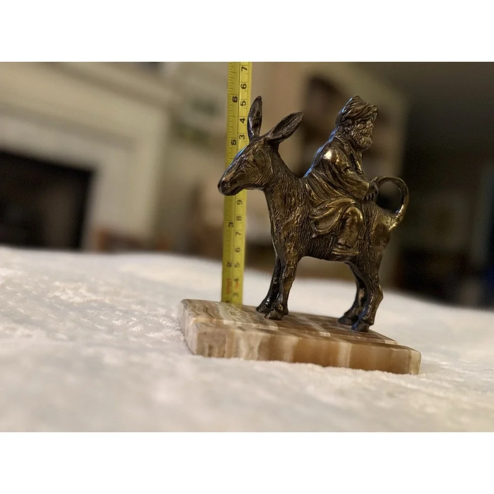 Vtg Brass Casting Nasreddin Hodja Riding Donkey Backwards Card Pen Holder Marble